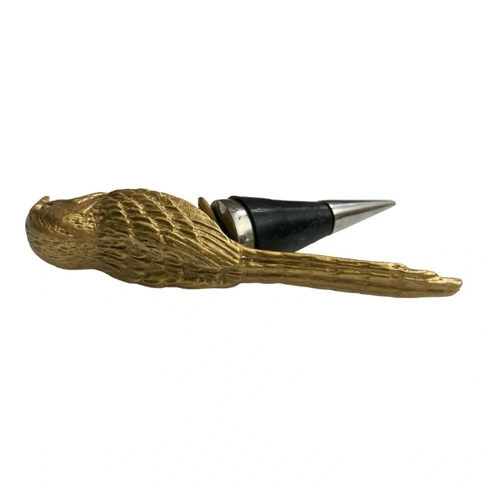 Metal Bird Figure Bottle/ Wine Stopper Rubber Matte Gold heavy/ solid